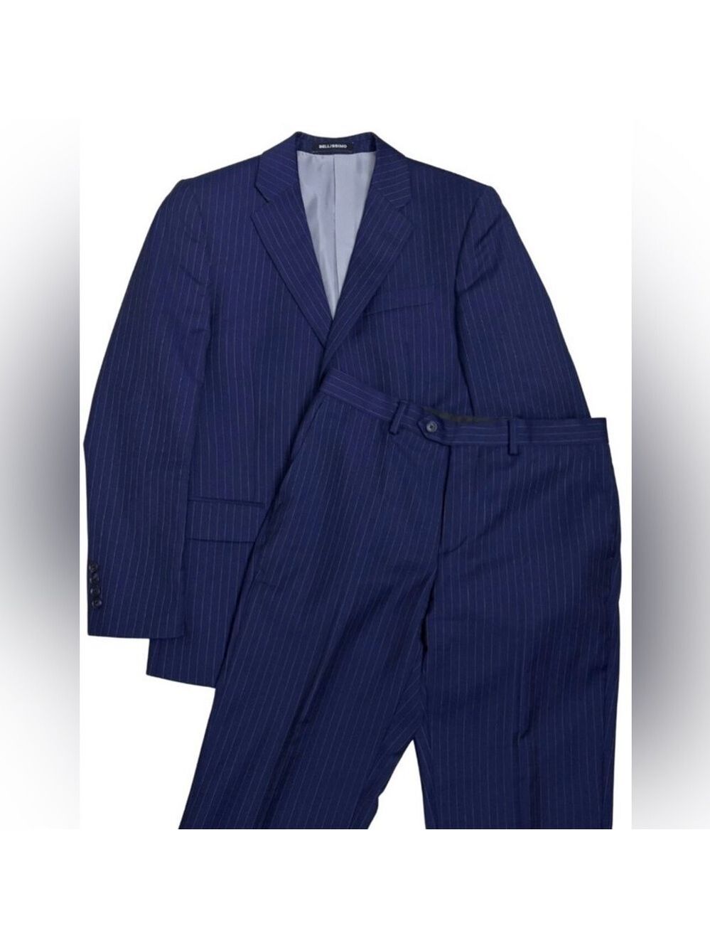 BELLISSIMO Pinstripe Blue Business Casual Formal Blazer & Dress Pants SUIT 38S